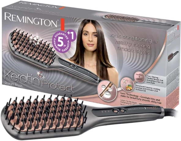 Saç Düzleştirici Keratin Protect 2'Si 1 Arada Düzleştirici Saç Fırçası, Badem Yağı Ile Zenginleştirilmiş Keratin Seramik Kaplama, Dijital Ekran, 150-230°C Cb7480 ürün görseli 1