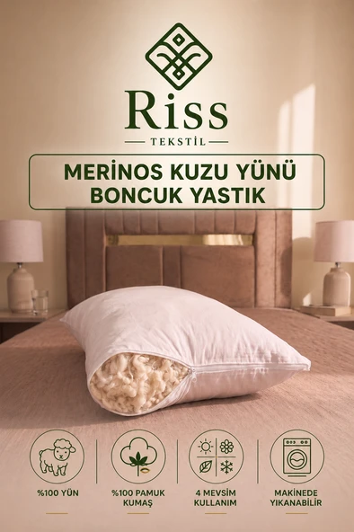Riss Tekstil %100 Merinos Kuzu Yünü Dolgulu Boncuk Yastık ( 50x70cm ) ürün görseli 1