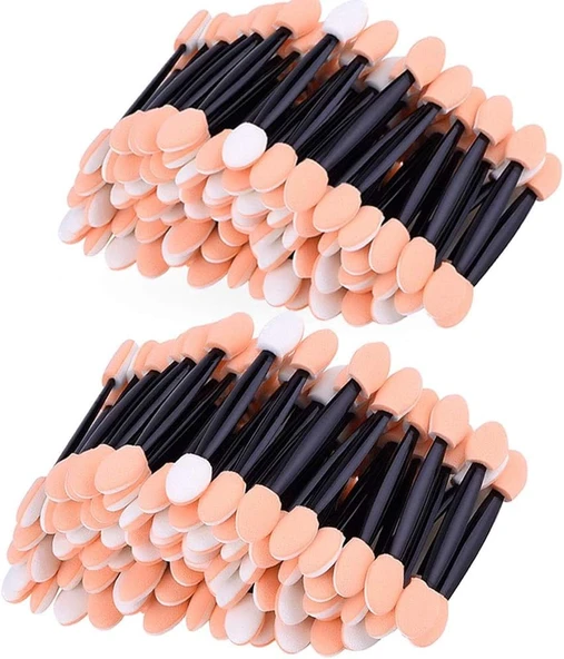 200 Paket Tek Kullanımlık Göz Farı Fırçası Sünger Uçlu Oval Makyaj Aracı Çift Taraflı Göz Farı Fırçası Komik Aplikatör Kızlar Bayanlar Kadınlar Günlük Güzellik (Siyah) ürün görseli 1