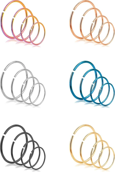 Revolia 24 Adet 18-22G 316L Paslanmaz Çelik Burun Halkaları Halka Kıkırdak Kulak Septum Piercing 6-12 Mm ürün görseli 1