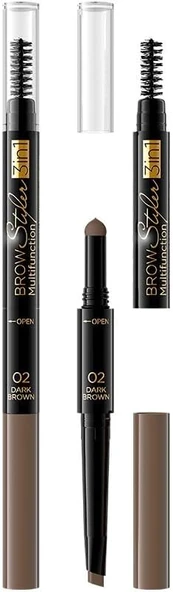 Eveline Cosmetics Brow Styler 3 In1 Multıfunctıon 02 Koyu Kahverengi Kaş Kalemi Dark Brown ürün görseli 1