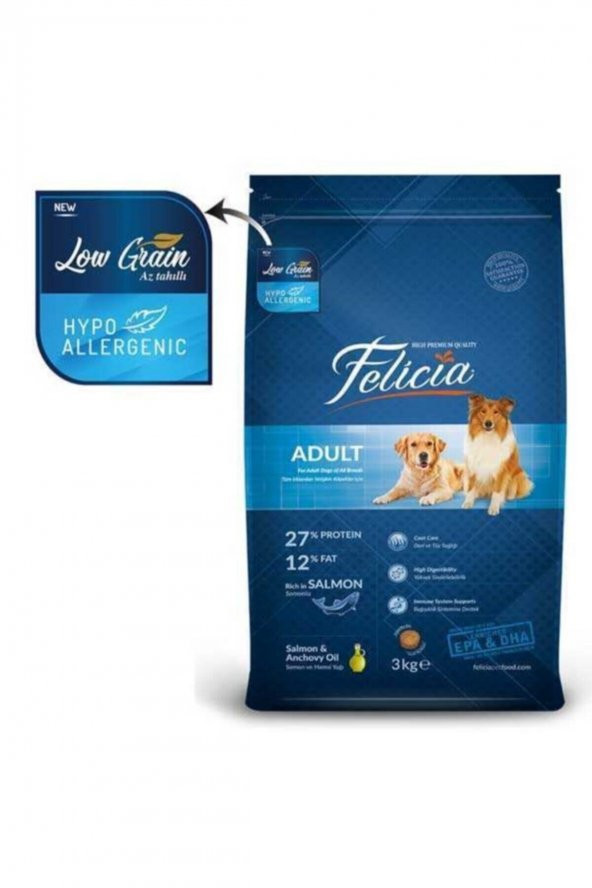 Felicia Az Tahıllı 3 Kg Yetişkin Somonlu M Large Breed HypoAllergenic Köpek Maması ürün görseli 1