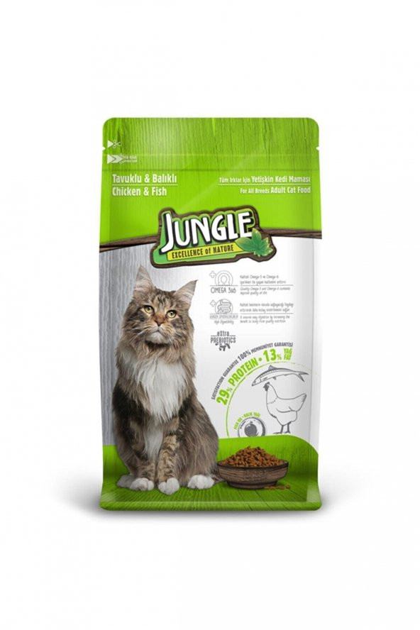 Jungle Tavuklu Balıklı 15 kg Yetişkin Kuru Kedi Maması ürün görseli 1