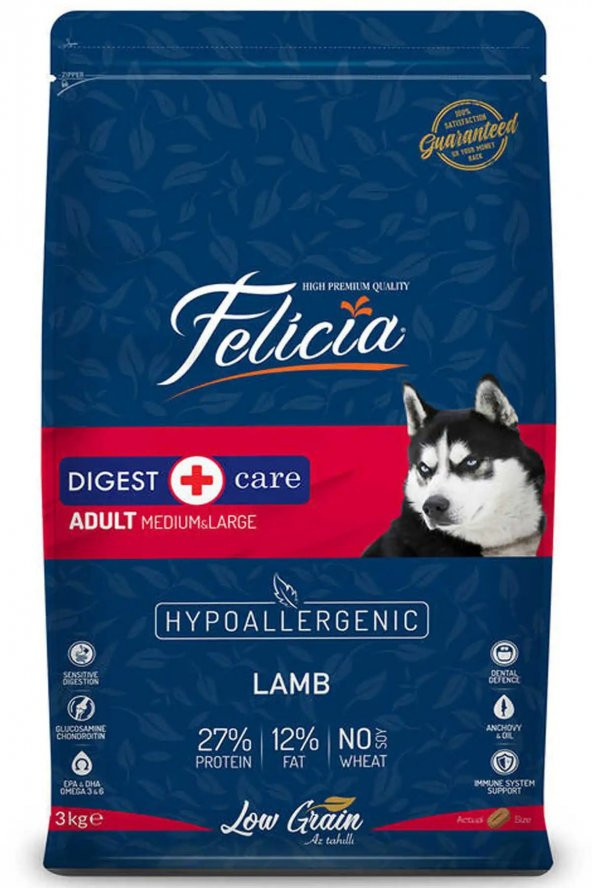 Felicia Az Tahıllı 3 Kg Yetişkin Kuzulu M Large Breed HypoAllergenic Köpek Maması ürün görseli 1