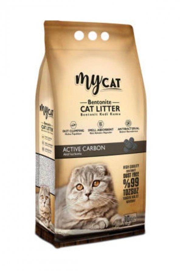 MyCat Aktif Karbonlu Bentonit Kedi Kumu İNCE Taneli 10 LT ürün görseli 1