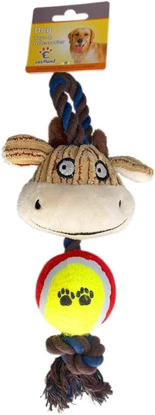 Eastland 510137 Evcil Hayvan (Kedi - Köpek) Oyuncağı, İnekli Tenis Toplu Stres İpi, 35X12 Cm ürün görseli 1
