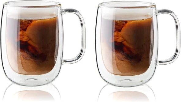 Zwilling Sorrento Çift Camlı Kulplu 2'Li Kahve Bardağı Seti, 355 Ml, Cam, Şeffaf Cam ürün görseli 1