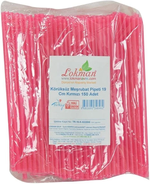 Körüksüz Pipet Ayran Kola Meşrubat Pipeti 19 Cm Kırmızı 150 Adet Paket ürün görseli 1