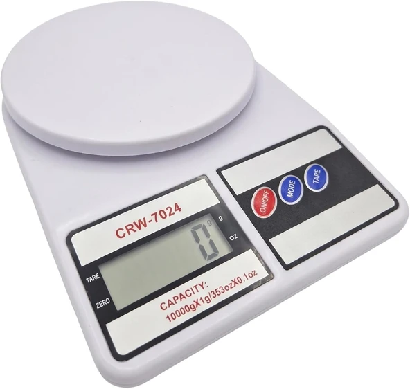 Crown Dijital Mutfak Terazisi - 10 Kg Kapasite, Yüksek Hassasiyetli Hassas Terazi, Dara Fonksiyonlu (Tare), Lcd Ekran, Pişirme Diyet Için Elektronik Gramaj Tartısı, Beyaz ürün görseli 1
