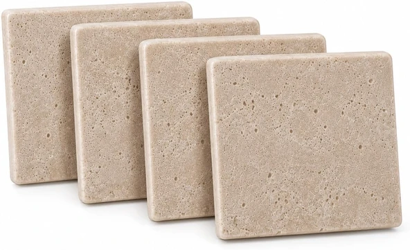 Orret 4 Adet Traverten Bardak Altlığı Doğal Taş Çay Bardağı Altlığı Dekoratif Kare Bardak Altı Seti 10X10 Cm Kahve Fincan Kupa Altlığı Masa Ev Ofis Kullanımı Çay Tabağı ürün görseli 1