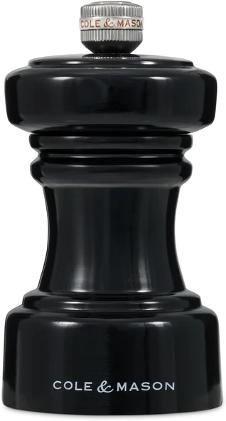 Cole & Mason H233066 Hoxton Siyah Parlak Tuz Değirmeni, Aşınmayan Seramik Mekanizması, Ayarlanabilir Öğütmeli Kompakt Tuz Öğütücü, Kayın Ağacı, 104 Mm, Baharat Değirmeni, Ömür Boyu Mekanizma Garantis ürün görseli 1