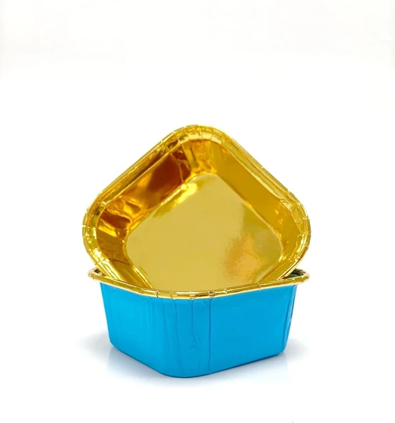 Dolphin 25Li Muffin Kalıbı - Cupcake Kalıpları, Su Geçirmez Geçirmez Pişirme Kağıtları, Ev Veya Parti İçin Alüminyum Folyo Pişirme Kek Kapları -Kare Mavi-Altın ürün görseli 1