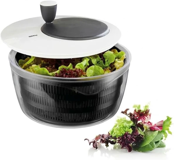 Gefu 28170 Salata Kurutucu Rotare – Krank Tahrikli Süzgeçli – Su Için Entegre Dökme Ağzı – 3 Parça ürün görseli 1