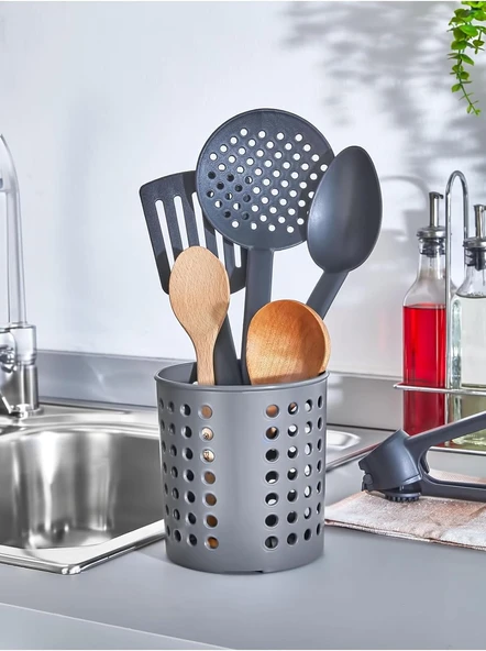 Plastik Silindir Dik Kaşıklık & Tezgah Üstü Düzenleyici & Servis Standı, Antrasit ürün görseli 1