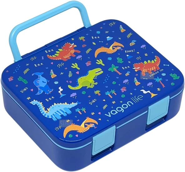 Vagonlife Bento 1000Ml Lunchbox Tek Katlı 3 Bölmeli Kulplu Abs Plastik Çocuk Sefer Tası Yemek Kutusu (Lacivert) ürün görseli 1