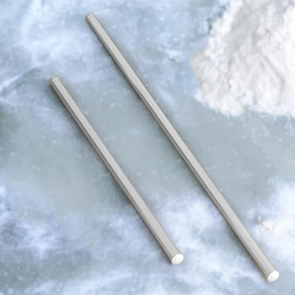Alüminyum Metal Oklava 2'Li Set 74-49 Cm Börek Hamur Yufka Açma Silindir Yuvarlak Uzun Kısa Mutfak ürün görseli 1