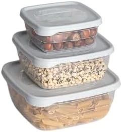 Box Kare Sızdırmaz Kapak Saklama Kabı 3'Lü Set Gri ürün görseli 1