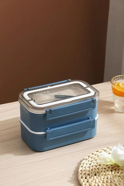 Vagonlife Bento Lunch Box Ofis-Okul İçin Yeni Nesil Sefer Tası Çift Kat 4 Bölme Paslanmaz Çelik F494 Lacivert ürün görseli 1