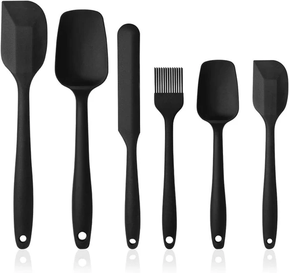 Vicloon Silikon Mutfak Yardımcısı, 6 Adet Silikon Spatula, Çorba Kaşığı, Fırın Fırçası, Spatula, Isıya Dayanıklı Yapışmaz, Paslanmaz Çelik Dikişsiz Tek Parça Tasarım (Siyah) ürün görseli 1