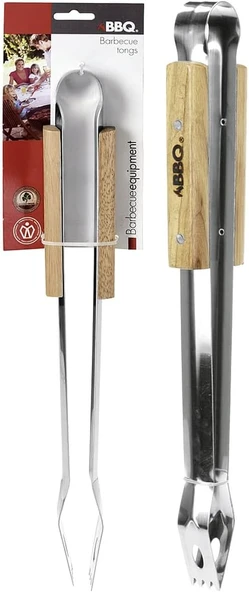 Barbekü Maşası Ahşap Sap Paslanmaz Çelik 40,5Cm ürün görseli 1