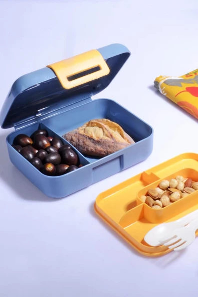 Kendinden Kaşık Çatallı 5 Bölmeli 2 Katlı Beslenme Kutusu (Gri̇) ürün görseli 1