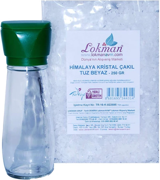 Lokmanavm Tuz Karabiber Değirmeni Yeşil + Himalaya Çakıl Tuz Beyaz 250 Gr ürün görseli 1