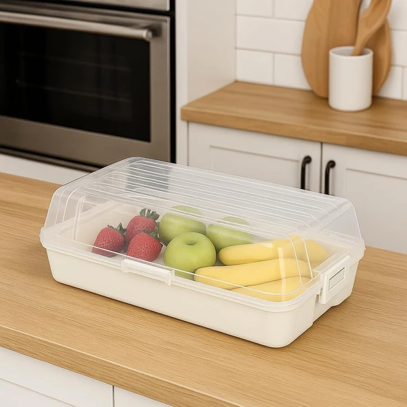 Şeffaf Kapaklı Buzdolabı Düzenleyici Kutu | 32X18 Cm Plastik Gıda Organizeri | Kar Beyaz Taban | Kapaklı Saklama Kutusu, Buzdolabı Mutfak Için Pratik Çözüm ürün görseli 1