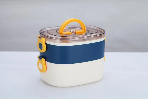 Beslenme Kutusu İki Katlı - Paslanmaz Çelik - 1900Ml Yeni Nesil Beslenme Kabı Lunch Box (Mavi) ürün görseli 1