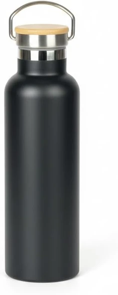 Deconox Bambu Kapaklı Siyah Çelik Termos Matara - 750 Ml Sızdırmaz Kilitli Mug - Doğal Ahşap Detaylı Sıcak Soğuk Tutan Ofis Termosu ürün görseli 1