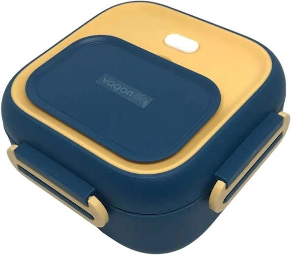 Vagonlife Bento 500Ml Lunchbox Tek Katlı Çelik Sefer Tası Yemek Kutusu (Lacivert-Sarı) ürün görseli 1