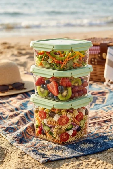 3'Lü Set Loxo Sızdırmaz Saklama Kabı 700-1000-1500 Ml Yeşi̇l ürün görseli 1