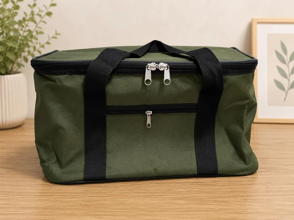 Dordoi̇ Haki Yeşil Renk 22 Litre Termal Piknik Taşıma Çantası – Su Geçirmez Kumaş, Kalın Yalıtımlı İç Kaplama, 2 Bölmeli Soğuk-Sıcak Tutucu Çanta (39X27X23 Cm) ürün görseli 1