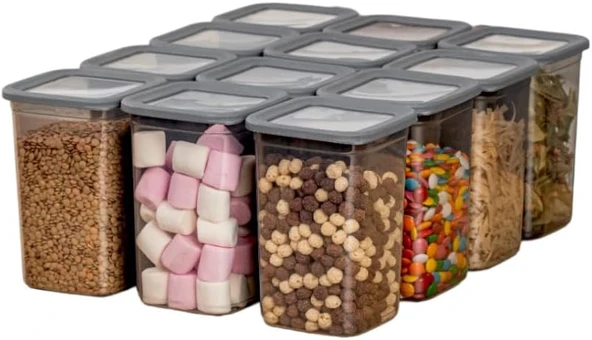 Deconox 12'Li 1300Ml. Sızdırmaz Vakumlu Kapaklı Kare Erzak Saklama Kabı. 1300Ml Kare Erzak Saklama Kabı Antrasit 772 ürün görseli 1