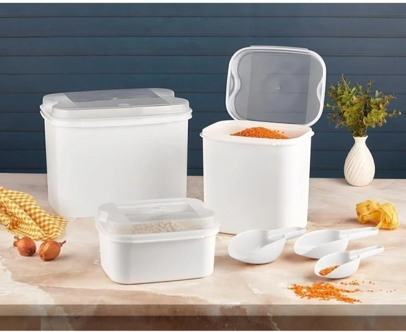 Vip Ahmet Masal Bakliyat Kabı 10 Lt + 4,5 Lt + 1,6 Lt Beyaz Saklama Kabı Kürek, Beyaz-2959 ürün görseli 1