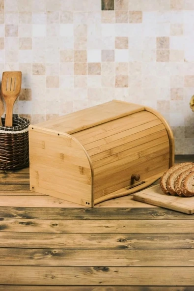 Deconox Bambu Lüks Panjur Kapaklı Büyük Ekmek Dolabı, Dolabı, Ekmek Sepeti Sandığı, Ekmeklik, Çok Amaçlı Bambu Kutu ürün görseli 1