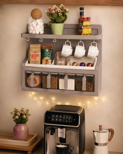 Kahvelik Takımı, Kendinden Yapışkanlı Etiketli, Standlı, 4'Lü Kahve Köşesi Seti, Cappuccino ürün görseli 1