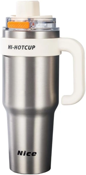 Coofbe 42 Oz 6 Katman Paslanmaz Çelik Termos 1250Ml Çift İçim Modlu Pipetli Termos Çift Katman Çelik Termos Mug Gümüş ürün görseli 1