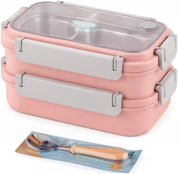 1200 Ml İki Kat Üç Bölme Paslanmaz Çelik Bento Lunch Box Yeni Nesil Sefer Tası Çelik Kaşıklı -22Ff15 ürün görseli 1