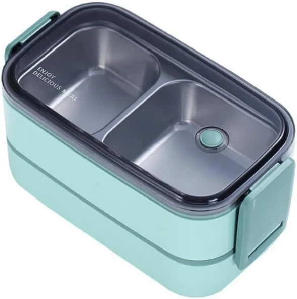 Vagonlife Bento 1400Ml Lunchbox İki Katlı 2 Bölmeli Çelik Sefer Tası Yemek Kutusu (Yeşil) ürün görseli 1