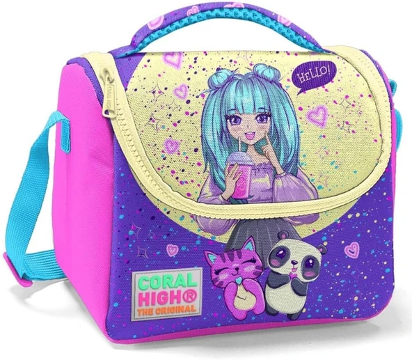 Coral High Pembe Mor Anime Baskılı Kız Çocuk Yalıtımlı Beslenme Çantası ürün görseli 1