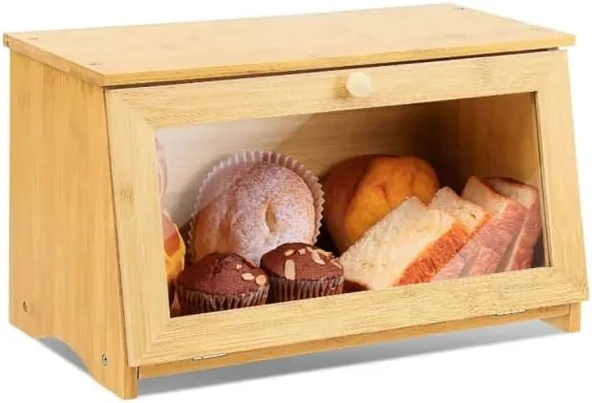 Promosyonca Bambu Ekmek Kutusu, Doğal Bambu Malzeme, Yuvarlak Saplı, 39X23X18 Cm ürün görseli 1