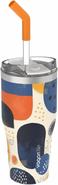 Vagonlife 590Ml Desenli Pipetli/Pipetsiz Çift Kullanım Tumbler Kahve Bardağı/Mug Paslanmaz Çelik Termos (Rainforest) ürün görseli 1