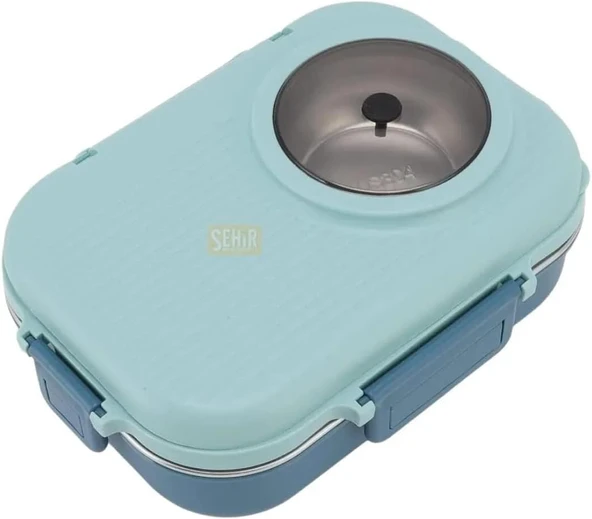Vagonlife Bento 1100Ml Lunchbox Tek Katlı Çelik Sefer Tası Kaseli Yemek Kutusu (Turkuaz) ürün görseli 1