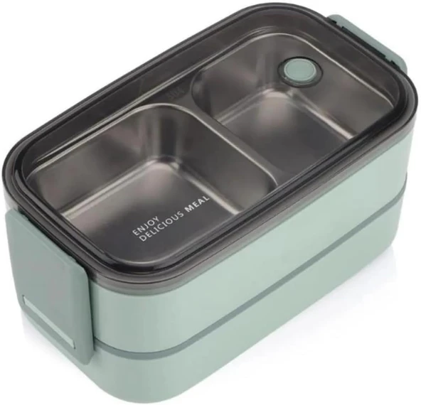 Vagonlife Beslenme Kutusu İki Katlı - Paslanmaz Çelik - 1400Ml (Kaşık Çatal) Lunch Box (Yeşil) ürün görseli 1