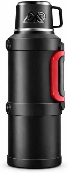 Coofbe Profesyonel 68 Oz Pasianmaz Çelik 2 Litre Kamp Termosu Bardaklı Termos 24 Saat Sıcak 36 Saat Soğuk Taşınabilir Çelik 2Lt Kamp Termosu Siyah ürün görseli 1