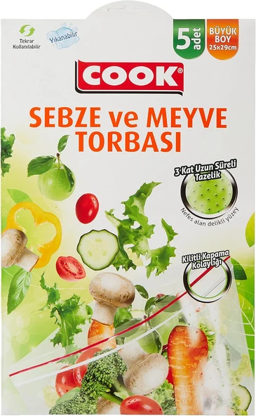 Cook Sebze Meyve Torbası, 25 X 29 Cm, 5 Adet ürün görseli 1