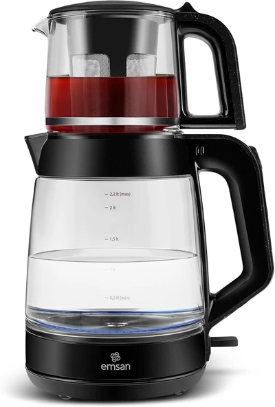 Glass Tea Xl 2 In 1 Cam Çay Makinesi Kettle Shiny Black ürün görseli 1