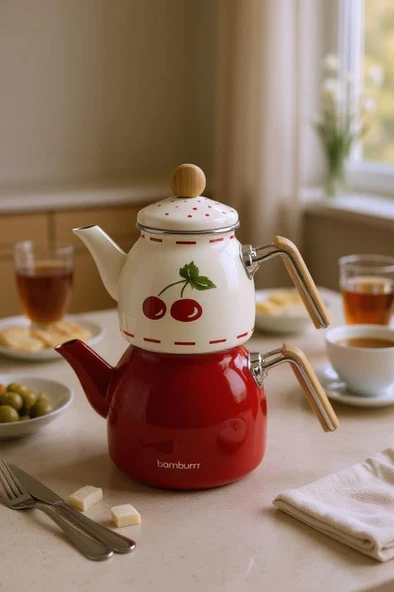 Bambum Unique - Bambu Kulplu Emaye Çaydanlık Takımı Cherry ürün görseli 1