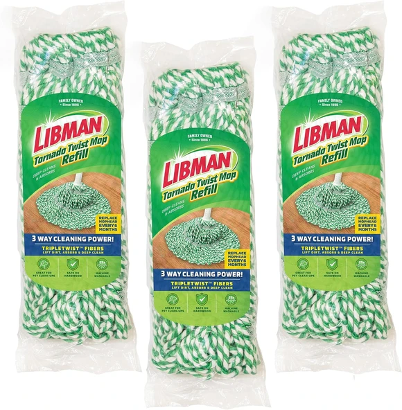 Libman Tornado Paspas Yedekleri | Kendinden Sıkma Paspas | Pamuk Paspas Başlığı | Bükümlü Paspas | Bükümlü Paspas Başlığının Değiştirilmesi | Makinede Yıkanabilir | 3 Kendinden Sıkmalı Paspas Başlığı ürün görseli 1
