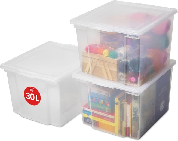 Iris Ohyama Çok Yönlü Saklama Kutuları, 30L, 3'Lü Set, Şeffaf, Kolay Mandal, İstiflenebilir, Şeffaf Plastik, Dolap, Raflar, Garaj, Organizasyon, Giysiler, Battaniyeler, Garaj Malzemeleri, Usb-M ürün görseli 1
